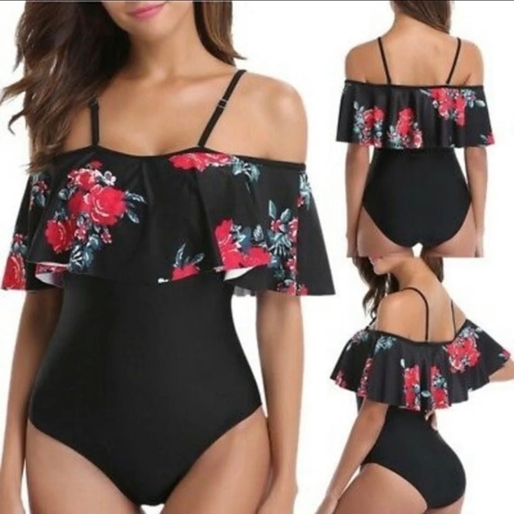 Black off the shoulder one piece swimsuit XL